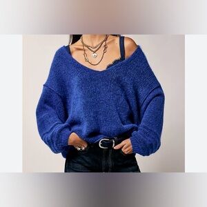 Free People Off-the-Shoulder Blue Sweater